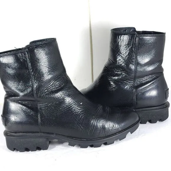Sorel Women’s Emilie II US 8,5 Black Patent Leather Side Zip Ankle Boots Booties