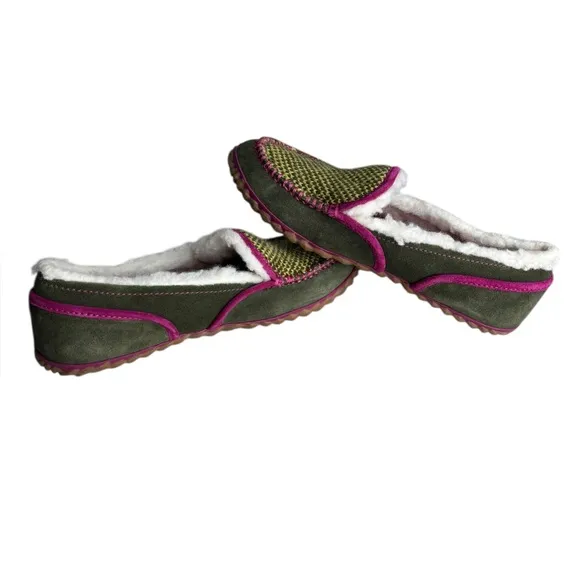 SOREL Women’s Green Tremblant Blanket Moccasins Fleece Lined Slippers Size 9