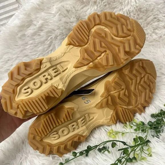 SOREL Kinetic Breakthrough Chunky Platform Boots Side Zip Tan Suede sz 10 womens