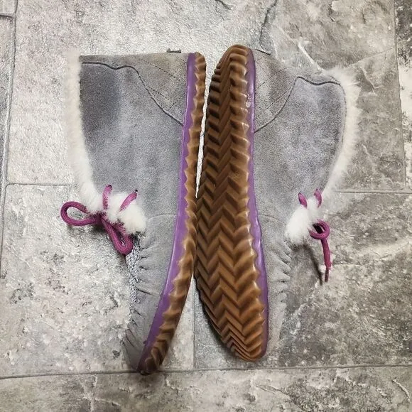 Sorel X Anthropologie Out N About High Cut Moccasin Suede Gray Purple Slippers
