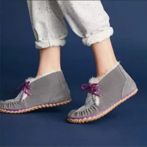 Sorel X Anthropologie Out N About High Cut Moccasin Suede Gray Purple Slippers