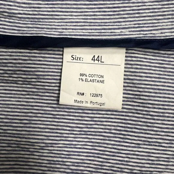Southern Proper Gentleman's Jacket: Ticking Stripe Seersucker Blue White 44L