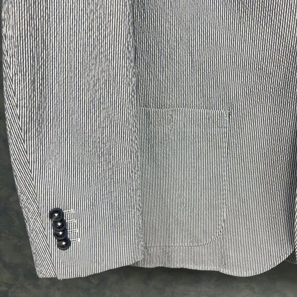 Southern Proper Gentleman's Jacket: Ticking Stripe Seersucker Blue White 44L