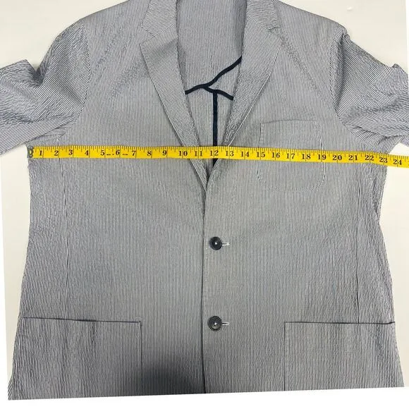 Southern Proper Gentleman's Jacket: Ticking Stripe Seersucker Blue White 44L