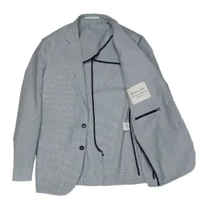 Southern Proper Gentleman's Jacket: Ticking Stripe Seersucker Blue White 44L
