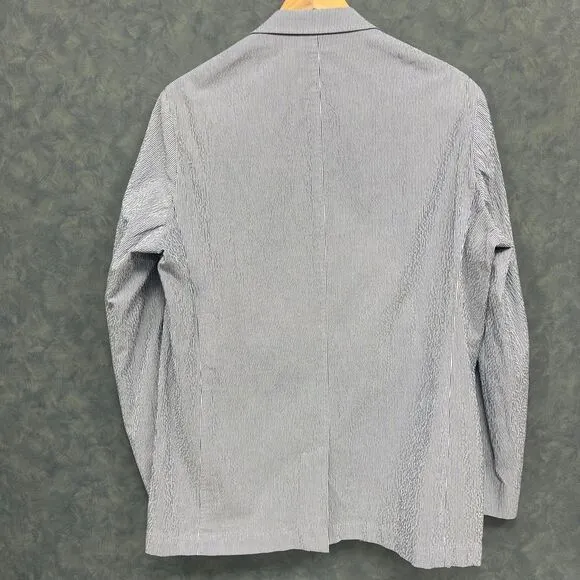 Southern Proper Gentleman's Jacket: Ticking Stripe Seersucker Blue White 44L