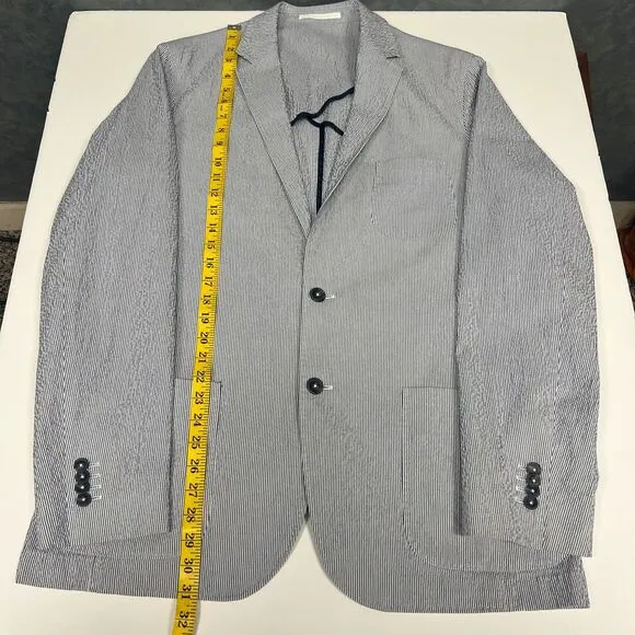 Southern Proper Gentleman's Jacket: Ticking Stripe Seersucker Blue White 44L