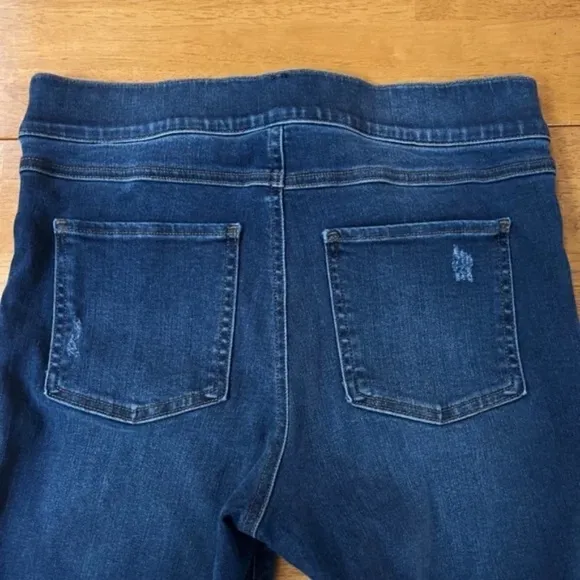 Spanx Distressed Skinny Jeggings Pull On Jeans Tummy Control Pockets, Size M