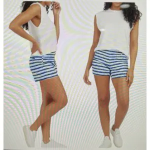 SPANX Women’s Sunshine Shorts 6&quot; Inseam Blue Painted Stripe Print L
