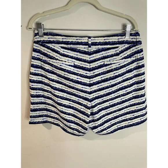SPANX Women’s Sunshine Shorts 6&quot; Inseam Blue Painted Stripe Print L