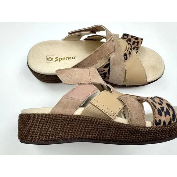 Spenco Memphis Slide Sandals Women 8 EUC‎ Beige Comfort Leather Suede Flats