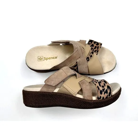 Spenco Memphis Slide Sandals Women 8 EUC‎ Beige Comfort Leather Suede Flats