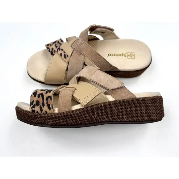 Spenco Memphis Slide Sandals Women 8 EUC‎ Beige Comfort Leather Suede Flats