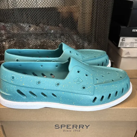 Sperry A/O Float NWB Speckle Teal Boat Shoes Size 13 M Men Rare Color