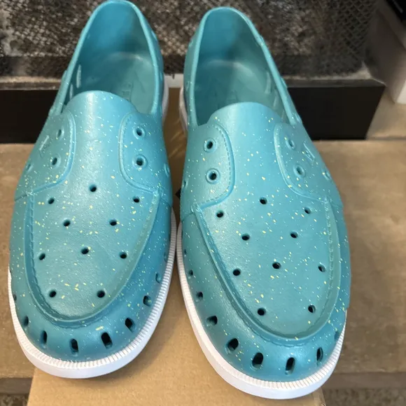 Sperry A/O Float NWB Speckle Teal Boat Shoes Size 13 M Men Rare Color