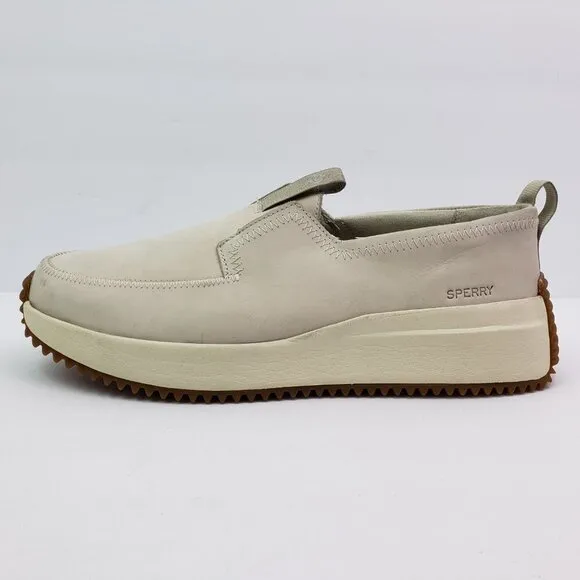 Sperry Boat Runner Mens Size 11.5 Bone Beige Leather Slip On Casual Loafer Shoes