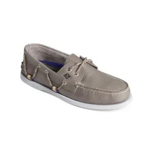 SPERRY Mens Gray Moc Toe Lace Accent Webbing Round Toe Slip On Boat Shoes 9 M
