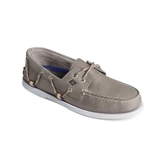 SPERRY Mens Gray Moc Toe Lace Accent Webbing Round Toe Slip On Boat Shoes 9 M