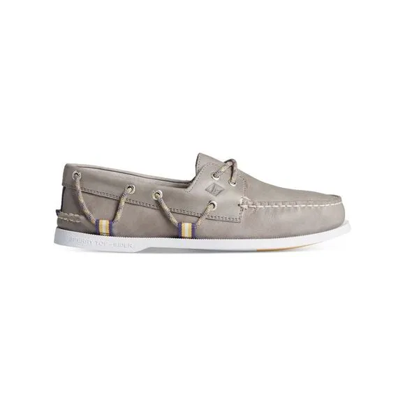 SPERRY Mens Gray Moc Toe Lace Accent Webbing Round Toe Slip On Boat Shoes 9 M