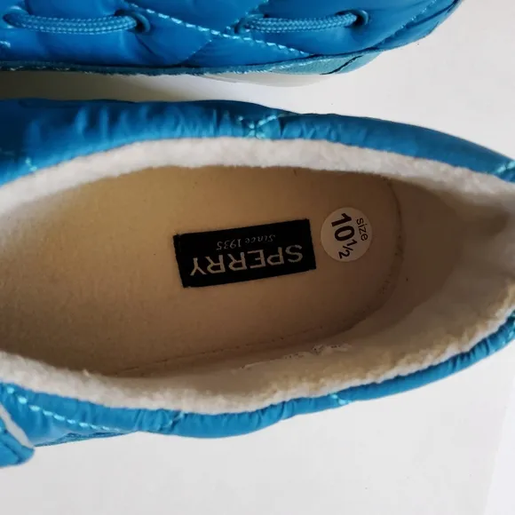 Sperry Men’s Moc Sider Quilt Nylon Slip On Shoe Blue Microfleece Cozy New
