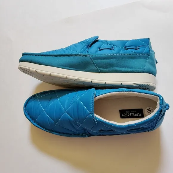 Sperry Men’s Moc Sider Quilt Nylon Slip On Shoe Blue Microfleece Cozy New