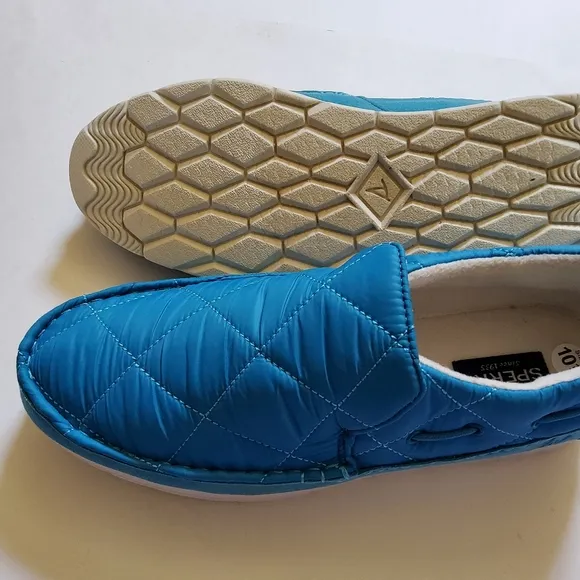 Sperry Men’s Moc Sider Quilt Nylon Slip On Shoe Blue Microfleece Cozy New