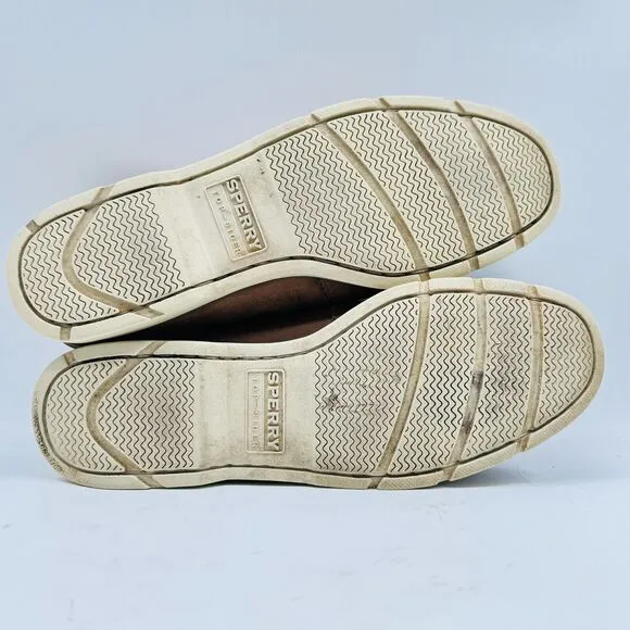 Sperry Shoes Mens 10.5 Brown Leather Boat Deck Casual Slip On Loafers Moccasins