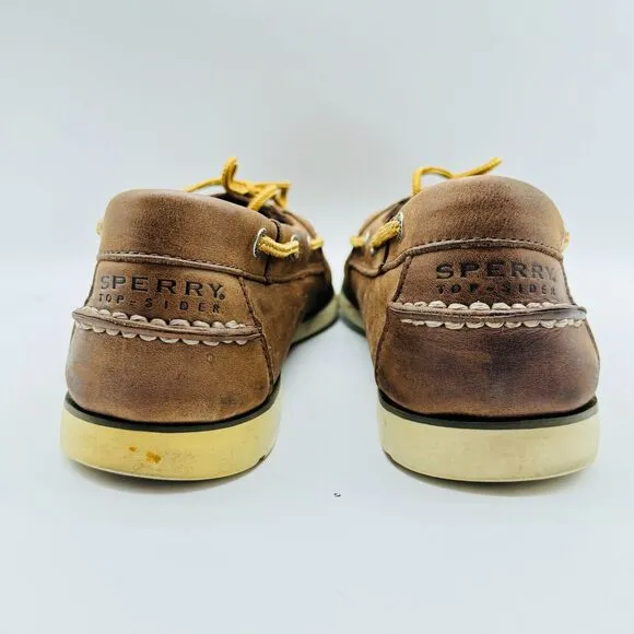 Sperry Shoes Mens 10.5 Brown Leather Boat Deck Casual Slip On Loafers Moccasins