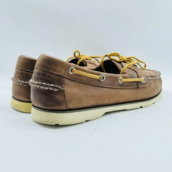 Sperry Shoes Mens 10.5 Brown Leather Boat Deck Casual Slip On Loafers Moccasins