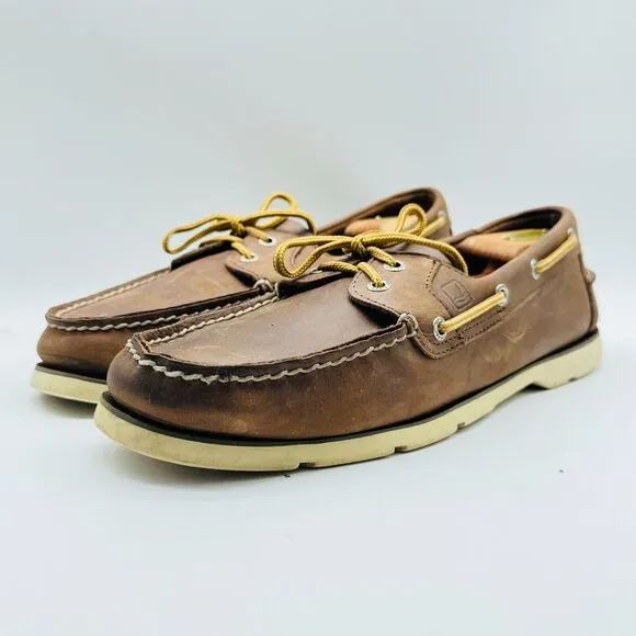 Sperry Shoes Mens 10.5 Brown Leather Boat Deck Casual Slip On Loafers Moccasins