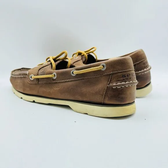 Sperry Shoes Mens 10.5 Brown Leather Boat Deck Casual Slip On Loafers Moccasins