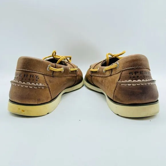 Sperry Shoes Mens 10.5 Brown Leather Boat Deck Casual Slip On Loafers Moccasins