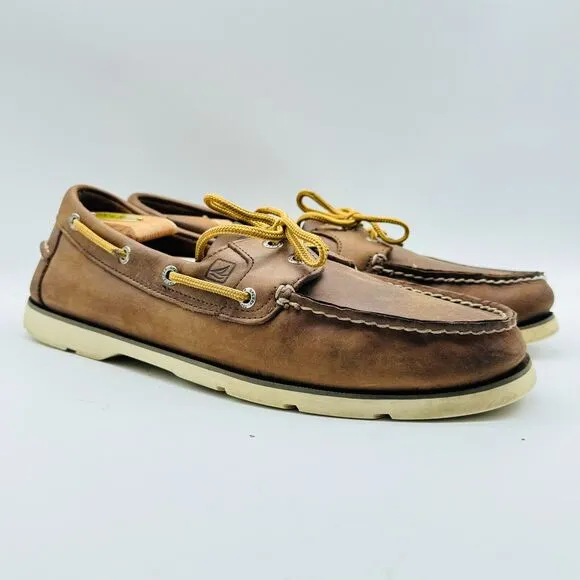 Sperry Shoes Mens 10.5 Brown Leather Boat Deck Casual Slip On Loafers Moccasins