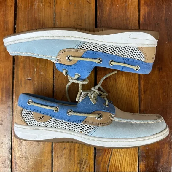 Sperry Top-Sider 2-Eye Bluefish Boat Shoe 7 White Blue