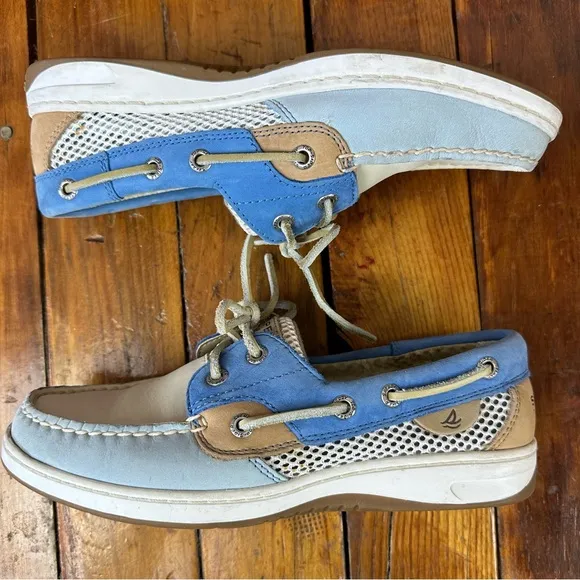 Sperry Top-Sider 2-Eye Bluefish Boat Shoe 7 White Blue