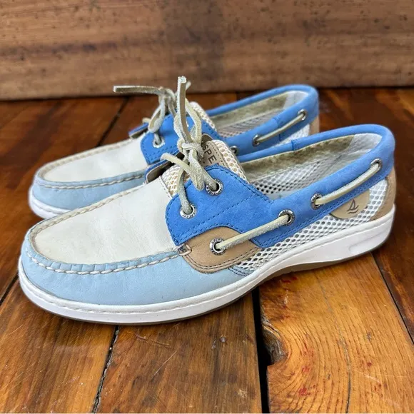 Sperry Top-Sider 2-Eye Bluefish Boat Shoe 7 White Blue