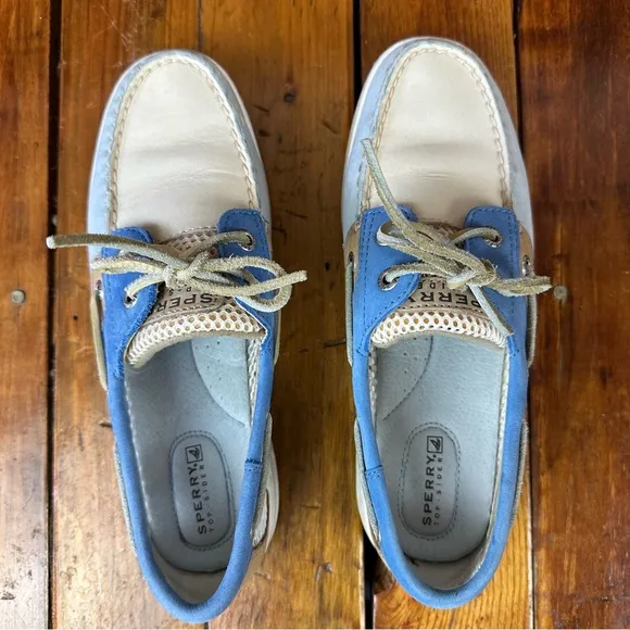 Sperry Top-Sider 2-Eye Bluefish Boat Shoe 7 White Blue