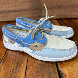 Sperry Top-Sider 2-Eye Bluefish Boat Shoe 7 White Blue