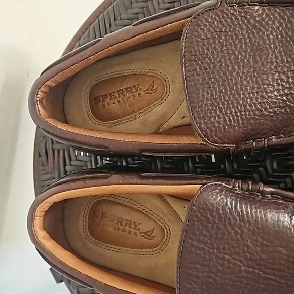 Sperry Top Sider Brown Leather Boat Loafers 10.5M slip on pebbled leathers