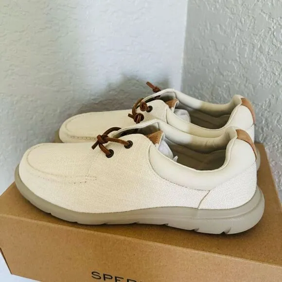 SPERRY TOP-SIDER Men's Captains Moc Toe Hemp Boat  Shoe, Size 13, Ivory, NWT