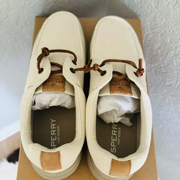 SPERRY TOP-SIDER Men's Captains Moc Toe Hemp Boat  Shoe, Size 13, Ivory, NWT
