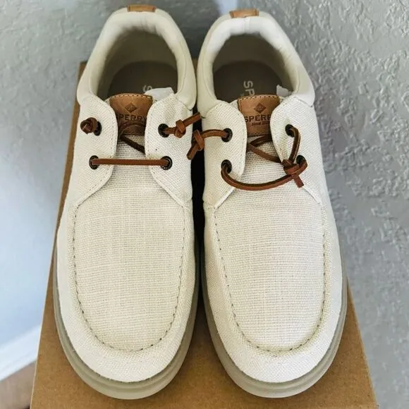 SPERRY TOP-SIDER Men's Captains Moc Toe Hemp Boat  Shoe, Size 13, Ivory, NWT