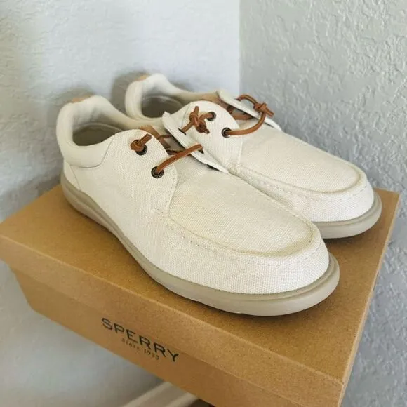SPERRY TOP-SIDER Men's Captains Moc Toe Hemp Boat  Shoe, Size 13, Ivory, NWT