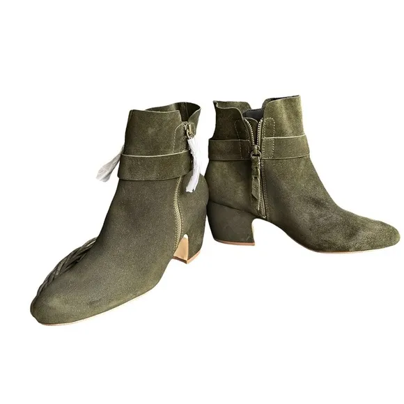 Splendid Green Leather Suede Ankle Boots Size: 10 New!