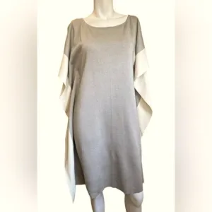 St. John Sheath Dress. Taupe/Gray and Ivory Milano Knit. Poncho Style. Sz. 0.
