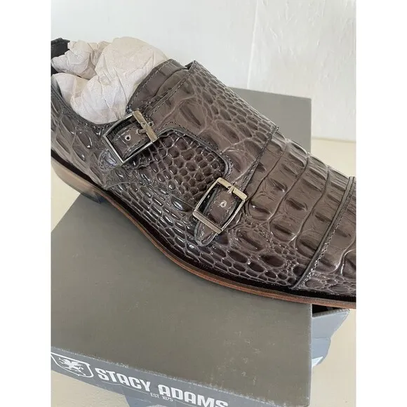 Stacey Adams  “Golato” Gray leather Hornback crocodile print double Monk 9 1/2