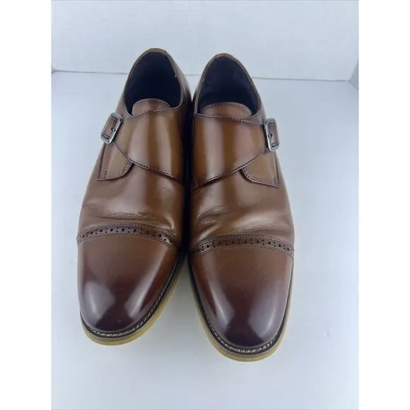 Stacy Adams Duncan Cap Toe Single Buckle Monk Strap Shoes Size 12 Cognac Leather
