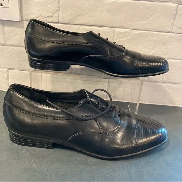 Stacy Adams sz 10 black leather cap toe derby shoes dress shoes