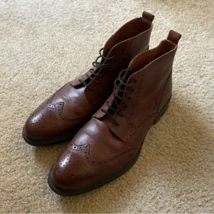 Stafford Brown Leather Brogue Style Wing Tip Boots Men's Size 10