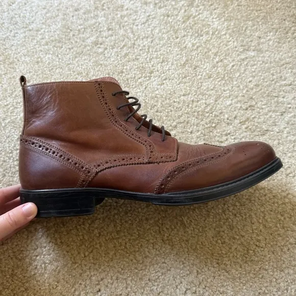 Stafford Brown Leather Brogue Style Wing Tip Boots Men's Size 10
